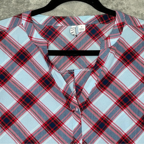 Elle S Small Shirt Top Blue Red Plaid Long Sleeve V Neck Button Up Womens - Picture 3 of 7